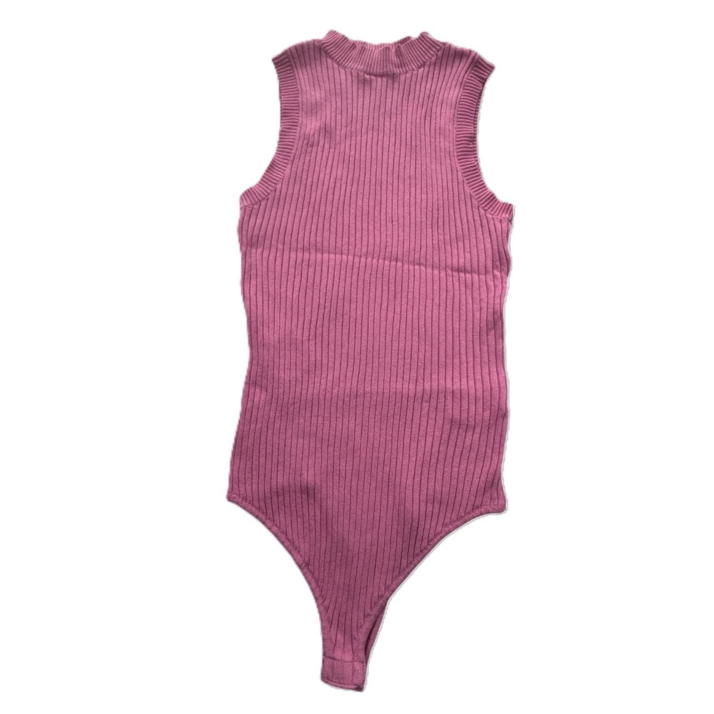 Altard State‎ Kristie Ribbed Mock Neck Bodysuit Womens Small Pink Sleeveless Top
